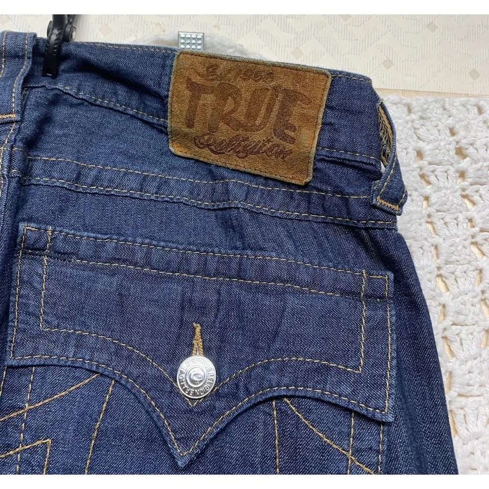 Vtg True Religion Jeans Men Tag 34 Apprx W36 L33  Blue Denim Bootcut Made in USA